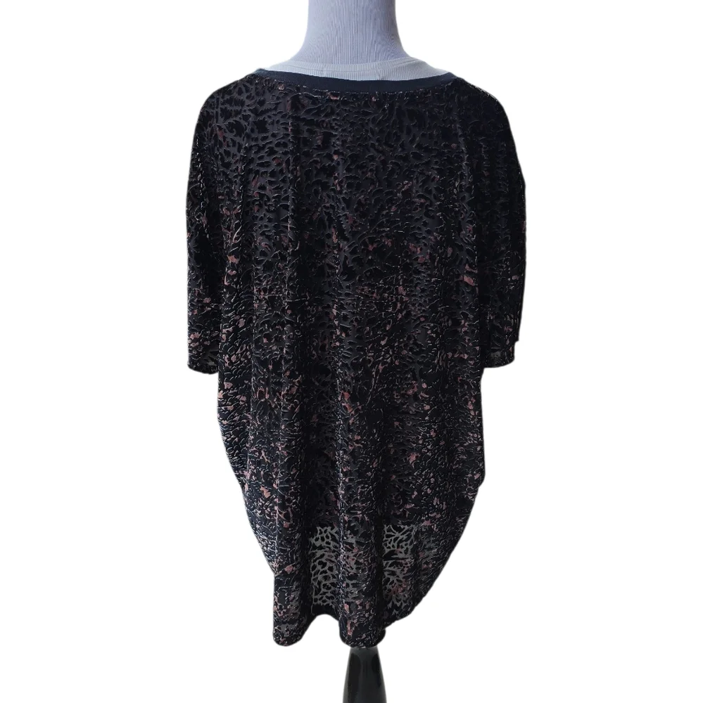 WE THE FREE Teddy Tee Semi Sheer Cheetah Brown Black Crushed Velvet Sz Medium